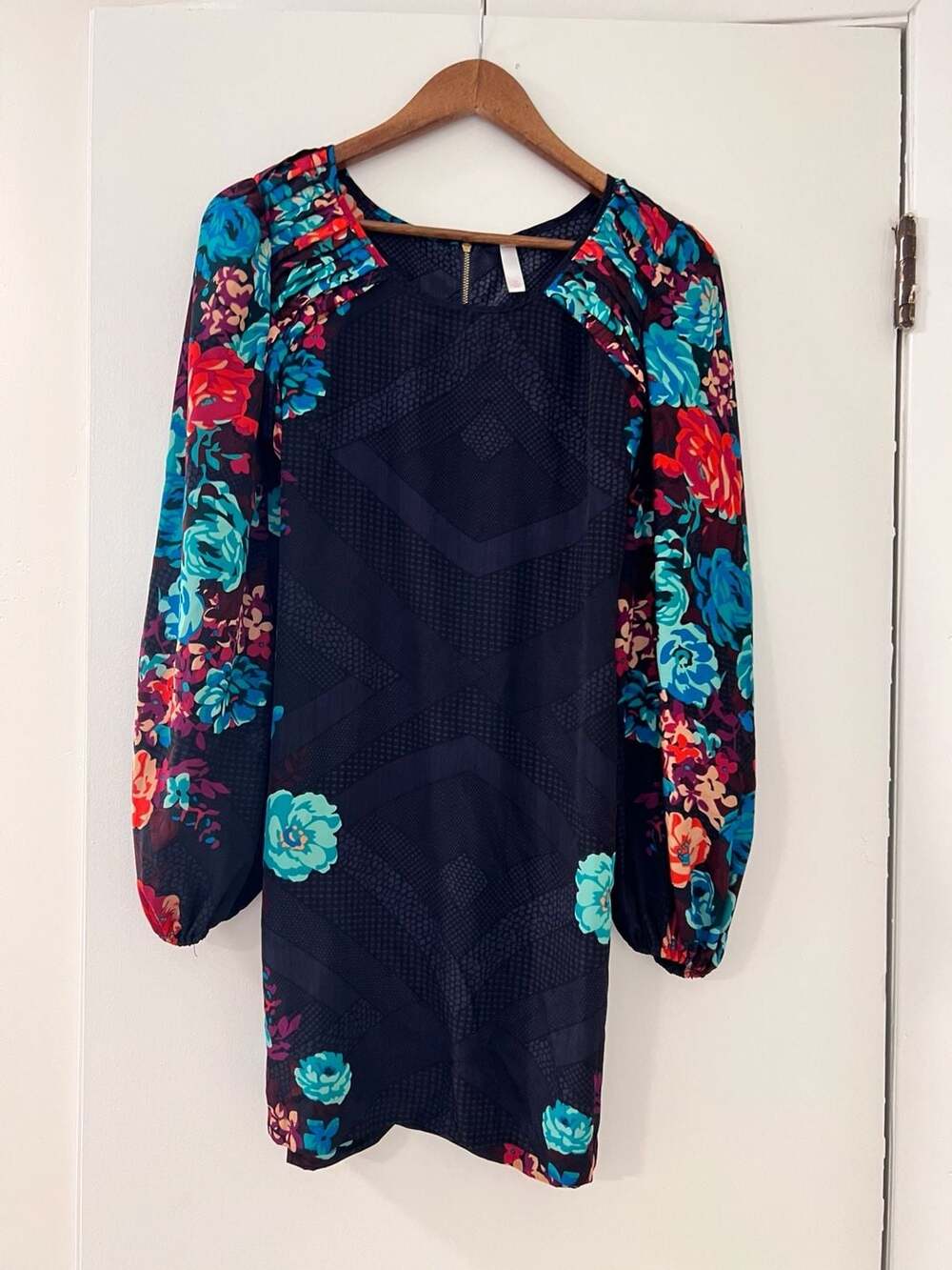 Long Sleeve Floral Mix Pattern Mini Dress Medium